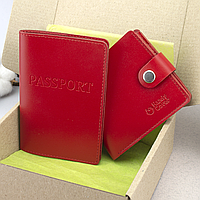 Подарунковий жіночий набір №56: обкладинка на паспорт + гаманець HC0042 (червоний)