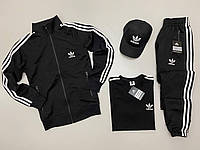 Мужской спортивный костюм Adidas 4в1 черный с полосами без капюшона Адидас весенний осенний
