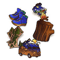 Набір дерев'яних значків на одяг (Літній табір #2) піни з фанери, брелок, брошка з дерева