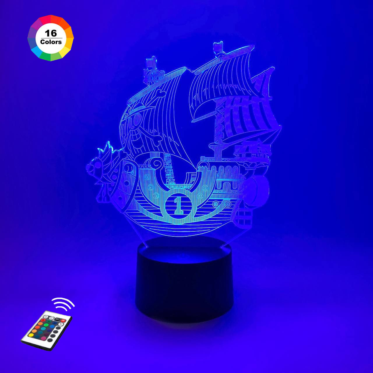 3D нічник "Корабль Ван Пис " (ВОЛІЧНЕ ЗОБРАЖЕННЯ)+ пульт ДК+ мережевий адаптер + батарейки (3ААА) 3DTOYSLМР