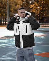 Куртка мужская зимняя до - 25*С Eclipse с капюшоном теплая черно-белая Пуховик мужской
