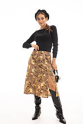 Жіноча легка мідіспідниця з розрізом у великий квітковий принт у розмірі М