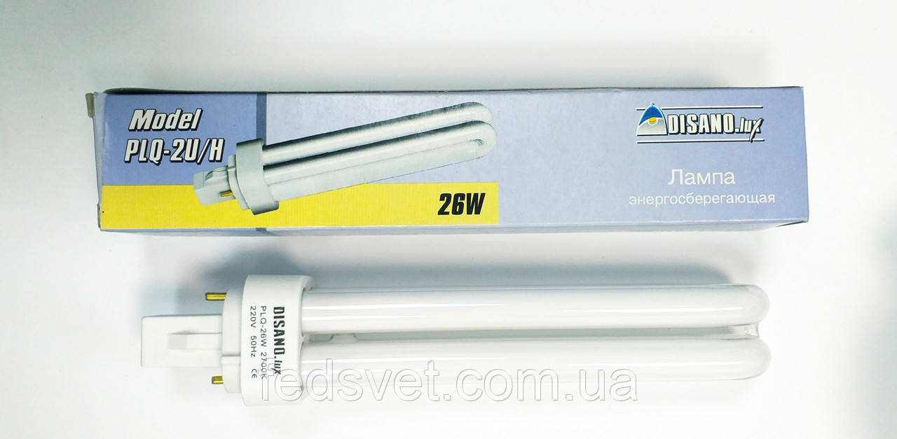 Лампа енергозберігаюча DISANO LUX PLQ-2U/H 26W 4100K G24d-3, фото 1