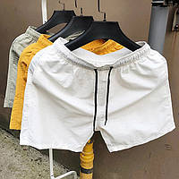 Мужские пляжные шорты (шорты для плаванья/плавки), однотонный желтый цвет без брендов и логотипов L, Белый