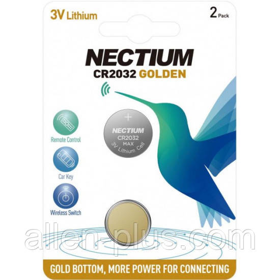 Батарейка літієва позолочена Nectium NEC CR2032-2B (CR2032) 2 pc BLISTER CARD