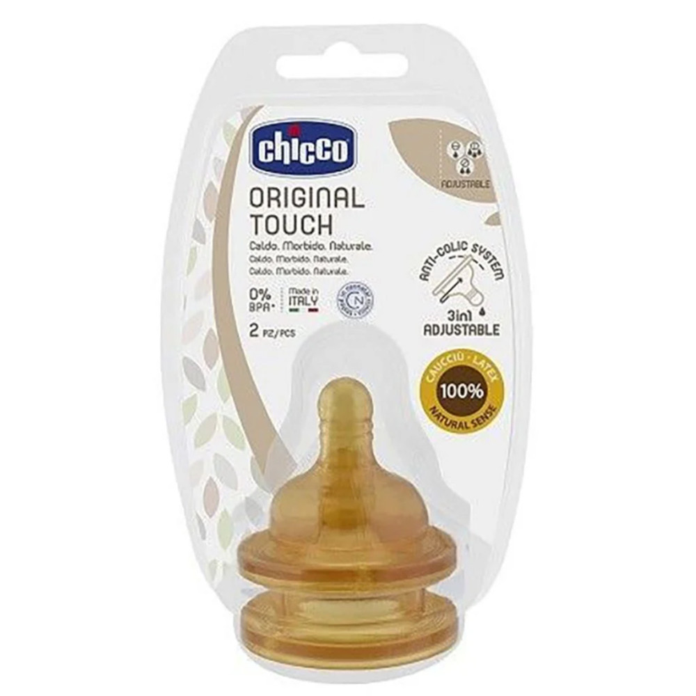 Соска латекс перемінний потік 2 шт Chicco Original Touch 2m+ (8058664121885)