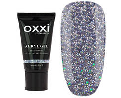 Акрил-гель Oxxi Professional Aсryl Gel 30 мл, № 19 прозорий з великими насиченими голографічними блискітками