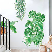 3D интерьерные виниловые наклейки на стены Тропическое растения листья Монстера N3 - 2 листа 60-45 см