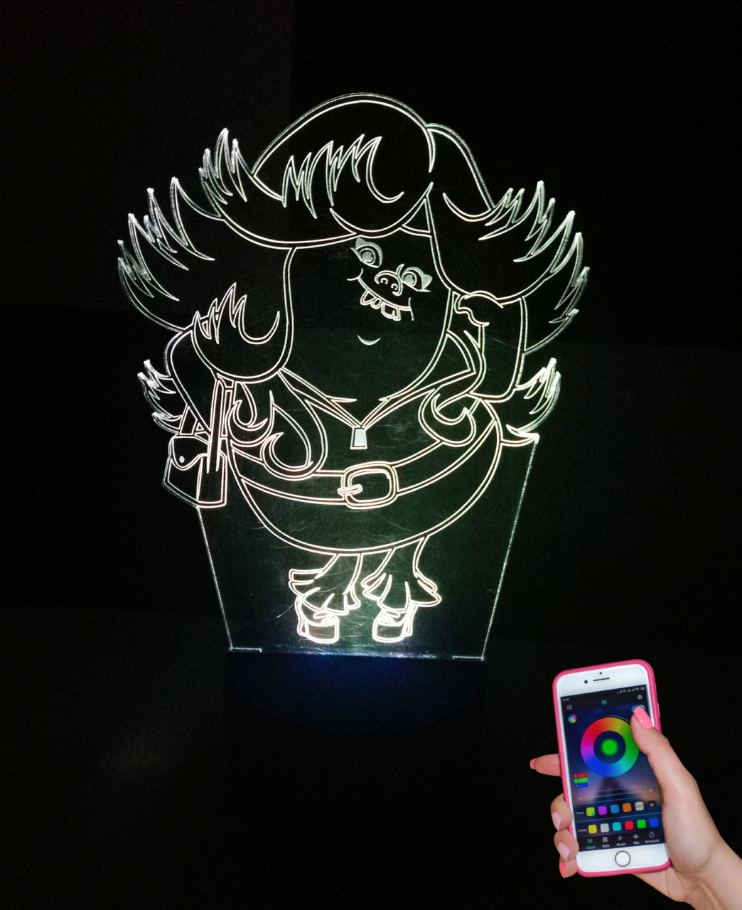 3d-світильник Леді Блести-Сверкай (Тролі), 3д-нічник, кілька підсвічувань (на bluetooth), фото 1