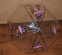 Зонт зонтик с котиками прозрачный купол трость, полуавтомат 8 спиц диаметр купола 82 см