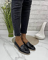Чёрные женские лоферы 36 розмер с кисточками, туфли с кисточками натуральная кожа. Сезон весна/осень