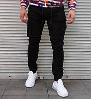 Мужские штаны джогеры черные, Брюки-карго мужские с накладными карманами Турция