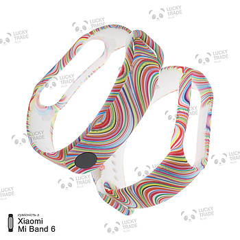 Ремінець Xiaomi Mi Band 6 з малюнком принтом силіконовий браслет Кольорові смужки - Білий [1021-01]