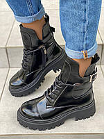 Ботинки демисезонные женские черные лаковые кожаные