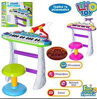 Дитяче електронне піаніно синтезатор із мікрофоном і стільчиком, світло, звук, запис
