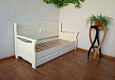 Білий односпальний диван-ліжко з масиву дерева "Орфей Преміум" від виробника 90х200, слонова кістка, фото 2