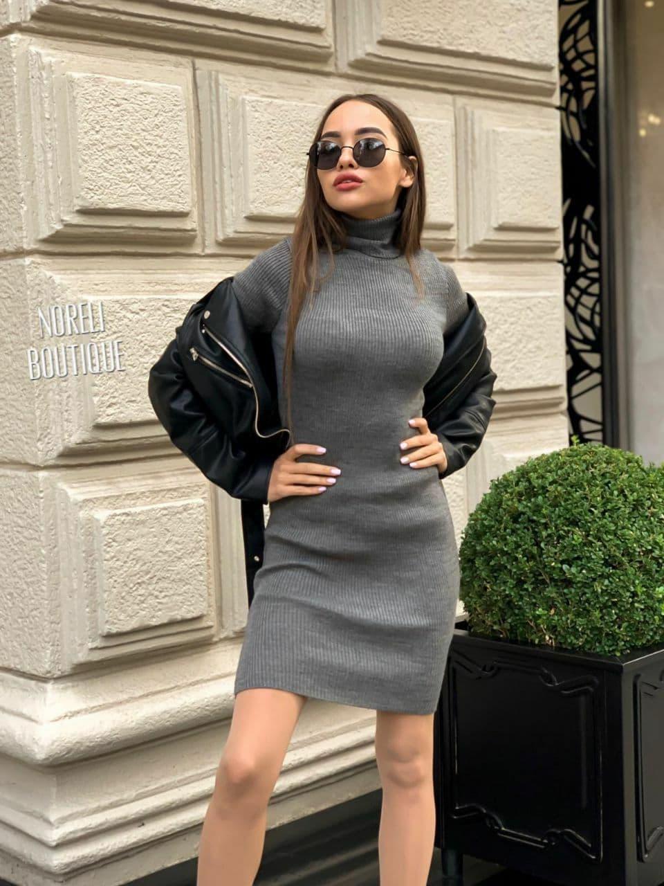 Круте в'язане мініплаття під горло з довгим рукавом, фото 1