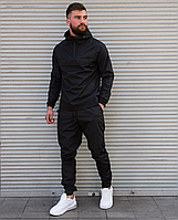 Спортивный костюм мужской с капюшоном | анорак + штаны | плащёвка/100% полиэстер | чёрный