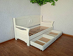 Білий дерев'яний диван-ліжко "Орфей Преміум" з шухлядами з масиву натурального дерева від виробника, фото 3