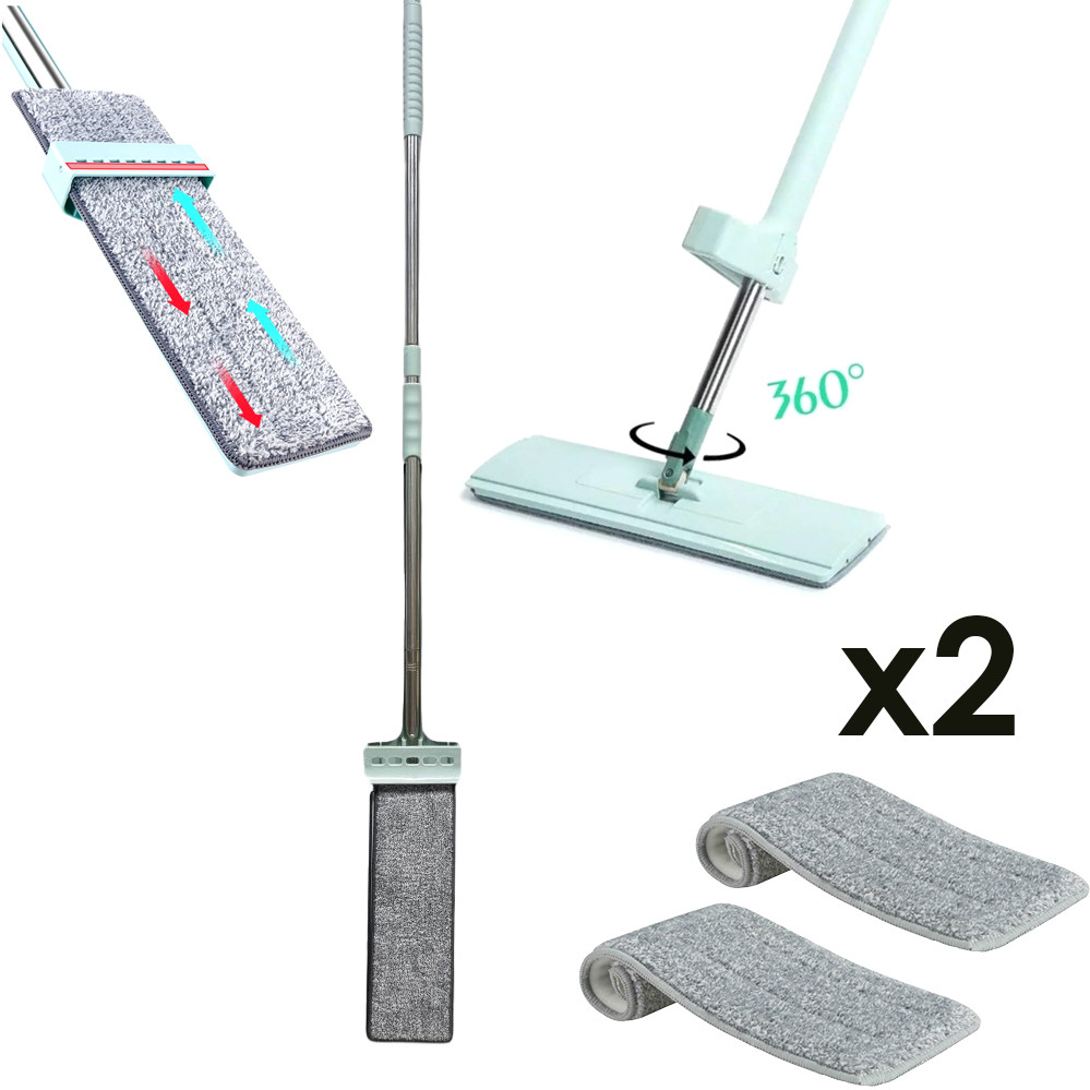 Швабра ледащо з вертикальним самоотжімом flat mop з віджимом і поворотом на 360 градусів та 2 мікрофібри, фото 1