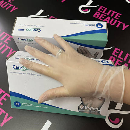 Щільні рукавички з вінілу Care 365, прозорі, S-L 100шт/уп, фото 1
