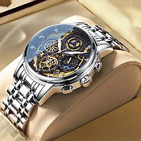 Часы мужские Wishdoit наручные кварцевые с металлическим браслетом и черным циферблатом