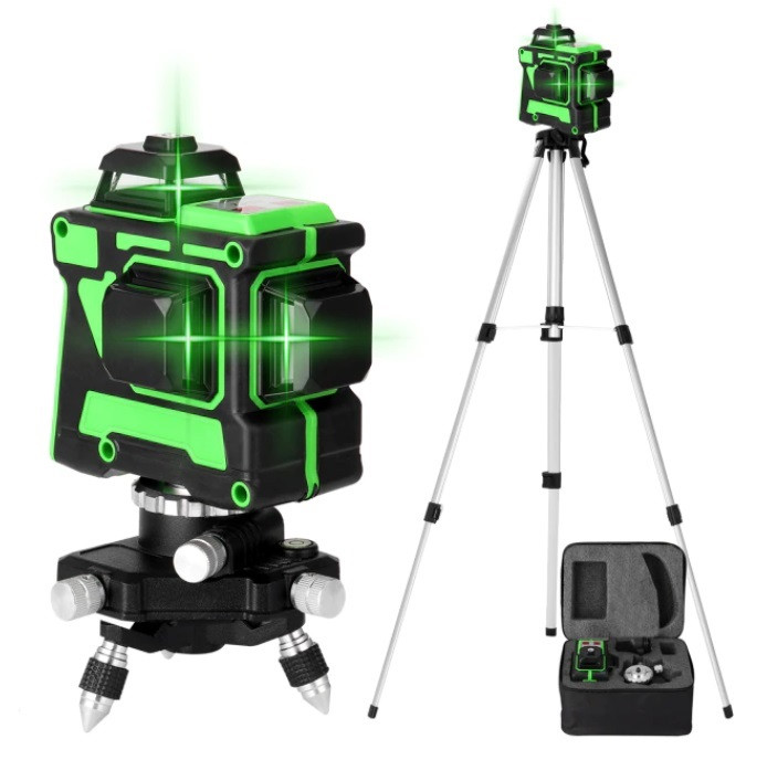 Аналог Bosch GLL 3-80G ▷Зелений промінь 50 м ▷Лазерний нівелір HILDA 3D 3x360° + Штатив 1.2 м у подарунок!, фото 1