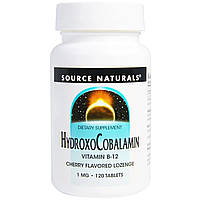 Source Naturals, Гидроксокобаламин, витамин B12, пастилки со вкусом вишни, 1 мг, 120 таблеток