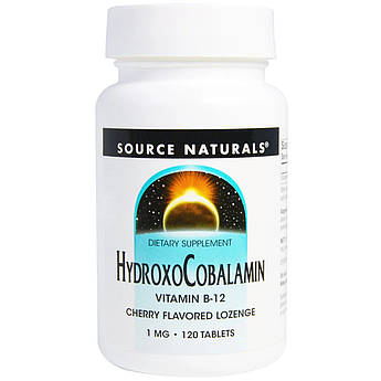 Source Naturals, Гідроксокобаламін, вітамін B12, пастилки зі смаком вишні, 1 мг, 120 таблеток