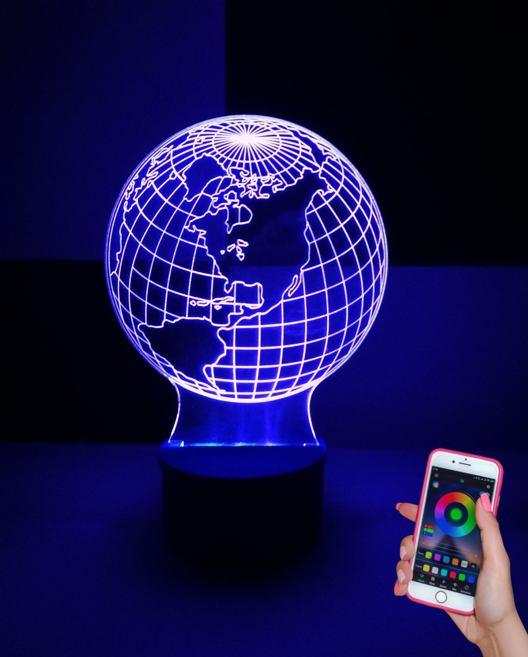 3d-світильник Глобус, 3д-нічник, кілька підсвічувань (на bluetooth), подарунок для туриста, фото 1