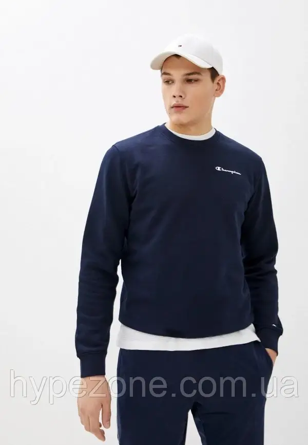 Світшот синій Champion Sweatshirt бавовняний, Кофта чоловіча з логотипом Чемпіон, Батник трикотажний на хлопця, фото 1