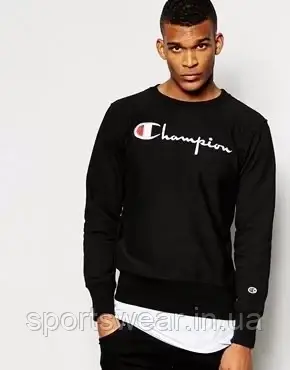 Свитшот Champion Sweatshirt мужской спортивный, Толстовка с принтом Чемпион Кофта черная с манжетами хлопковая - фото 2 - id-p543783557