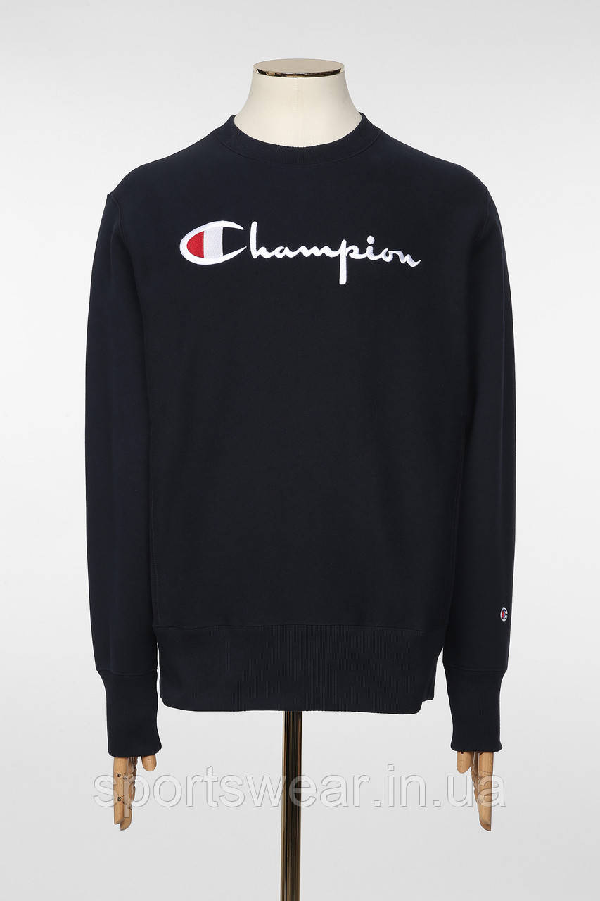 Свитшот Champion Sweatshirt мужской спортивный, Толстовка с принтом Чемпион Кофта черная с манжетами хлопковая - фото 5 - id-p543783557