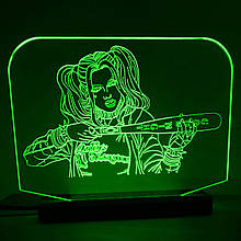 Акриловий світильник-нічник Харлі Квін (Harley Quinn) зелений tty-n000114