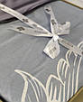Сатинова постільна білизна, євро розмір, сіра в смужку та квітами, Туреччина, фото 2