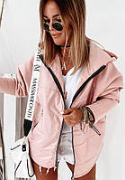 Демисезонная куртка женская из стеганной лаковой плащевки с тканевыми рукавами (р. 42-48) 40KU642 42/46, Пудра