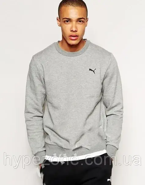 Sweatshirt PUMA Світшот Чоловічий сірий Батник Кофта спортивна з логотипом Пума, Толстовка Пума Трикотаж Коттон
