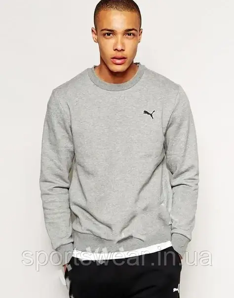 Sweatshirt PUMA Світшот Чоловічий сірий Батник Кофта спортивна з логотипом Пума, Толстовка Пума Трикотаж Коттон