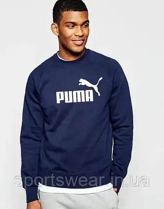 Толстовка PUMA Sweatshirt Світшот Чоловічий синій трикотажний. Батник Кофта спортивна з логотипом Пума Пуловер