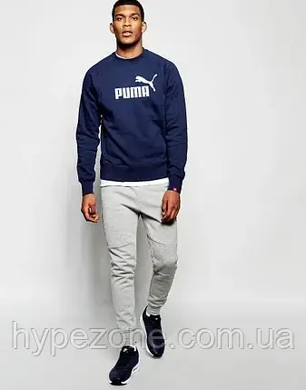 Толстовка PUMA Sweatshirt Світшот Чоловічий синій трикотажний. Батник Кофта спортивна з логотипом Пума Пуловер