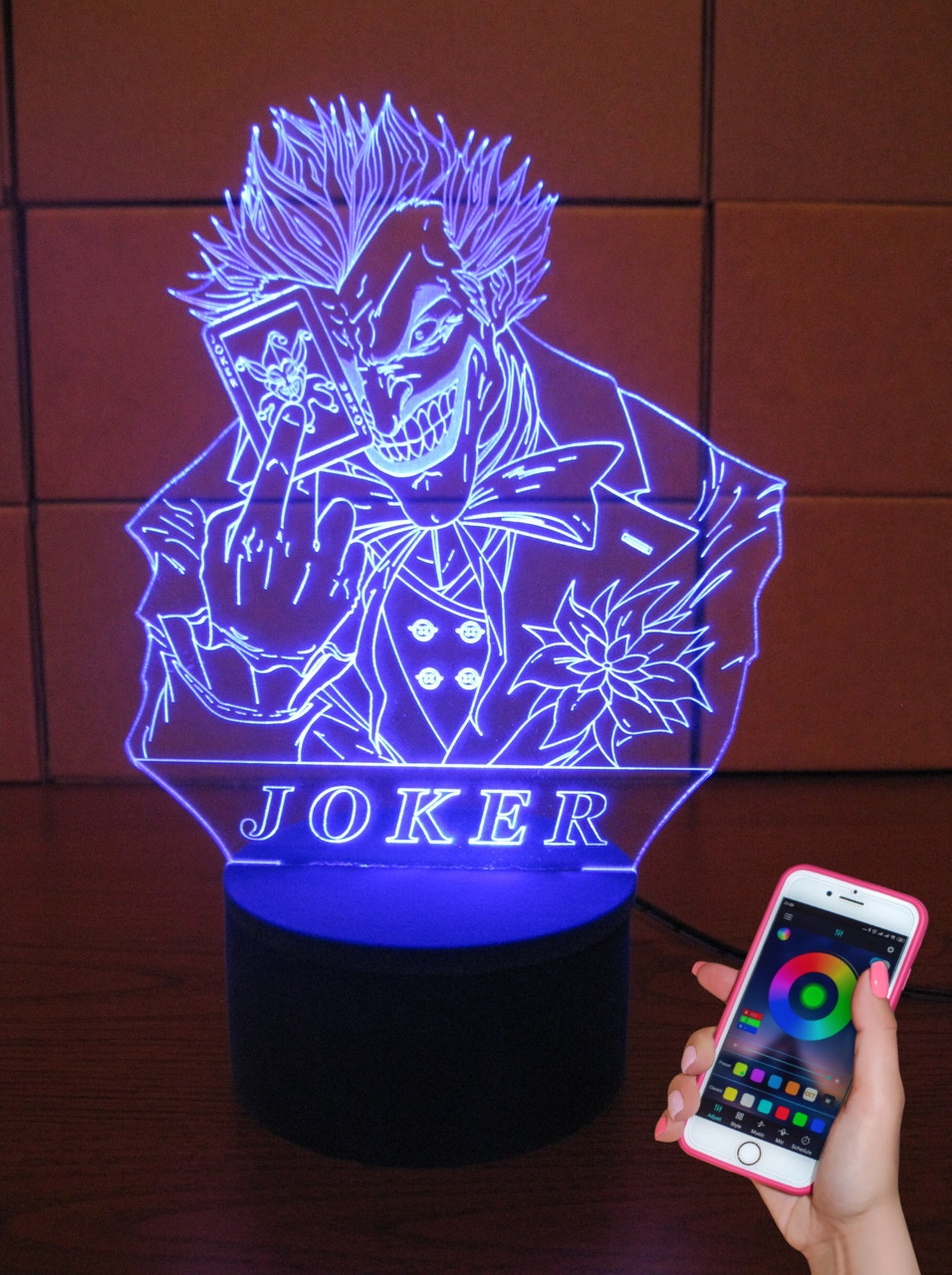 3d-світильник Джокер, 3д-нічник, кілька підсвічувань (на bluetooth), брутальний подарунок, фото 1