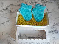 Носки детские вязаные крючком голубые на 1 год, подарочный набор для ребенка