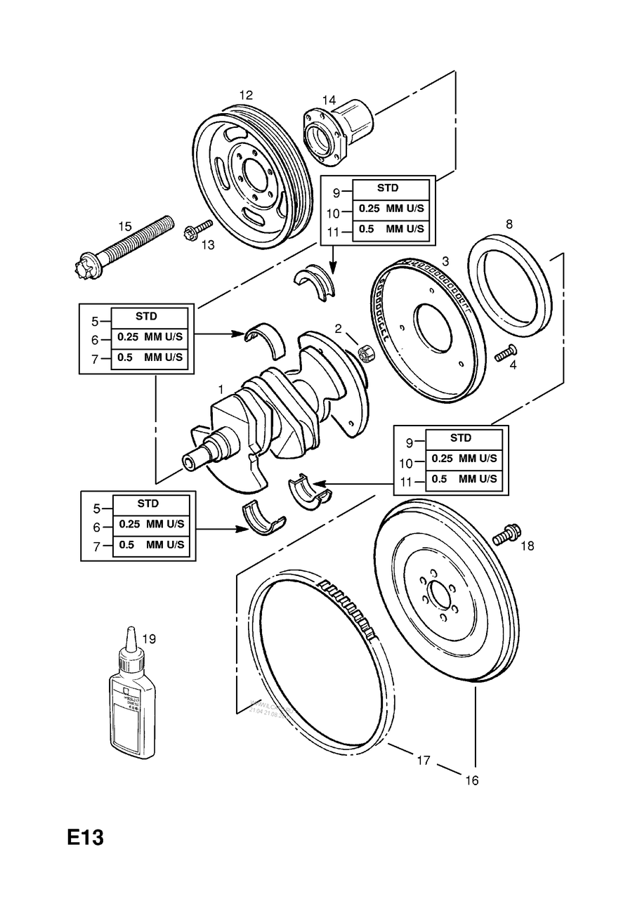 Вкладка кориною +0.25 mm GM 90542530 1.4L OPEL Astra-H/J Corsa-D & Buick Encore & CHEVROLET Cruze Volt