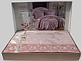 Шикарні покривала на ліжко 240х260, покривала з мереживом турецьке в спальню Пудра, фото 2