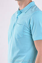 Розміри: M (48). Чоловіча футболка поло з кишенею 100% бавовна - блакитна, фото 3