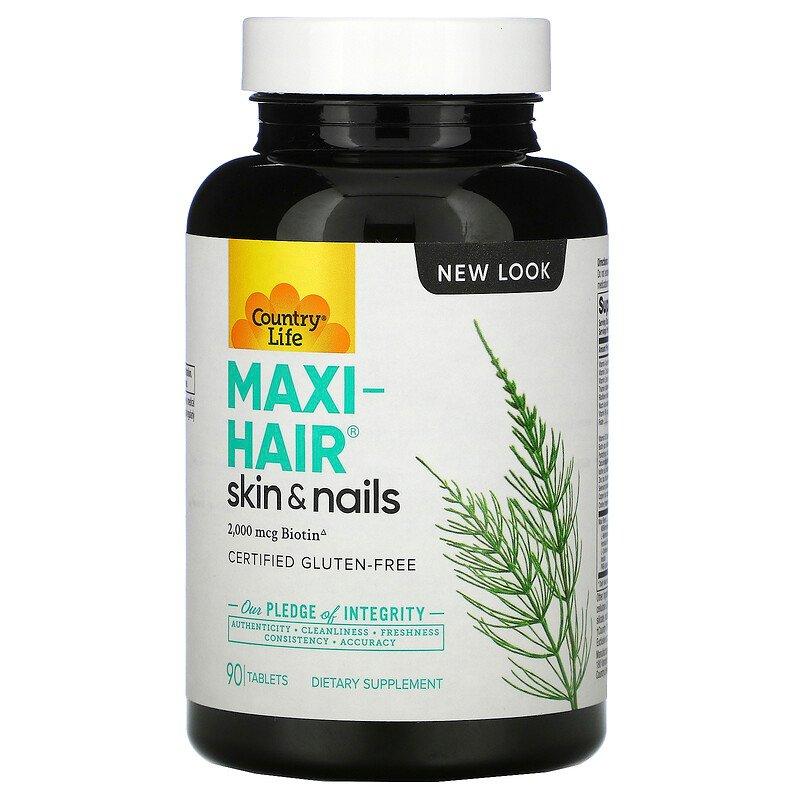 Country Life, Maxi-Hair, добавка для волосся, шкіри та нігтів, 90 таблеток