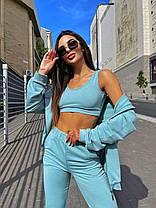 Крутий костюм-трійка штани з високою талією й укорочений топ і кофта на блискавці, фото 5