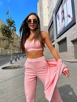 Крутий костюм-трійка штани з високою талією й укорочений топ і кофта на блискавці, фото 1