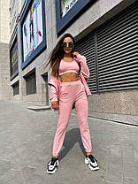 Крутий костюм-трійка штани з високою талією й укорочений топ і кофта на блискавці, фото 2