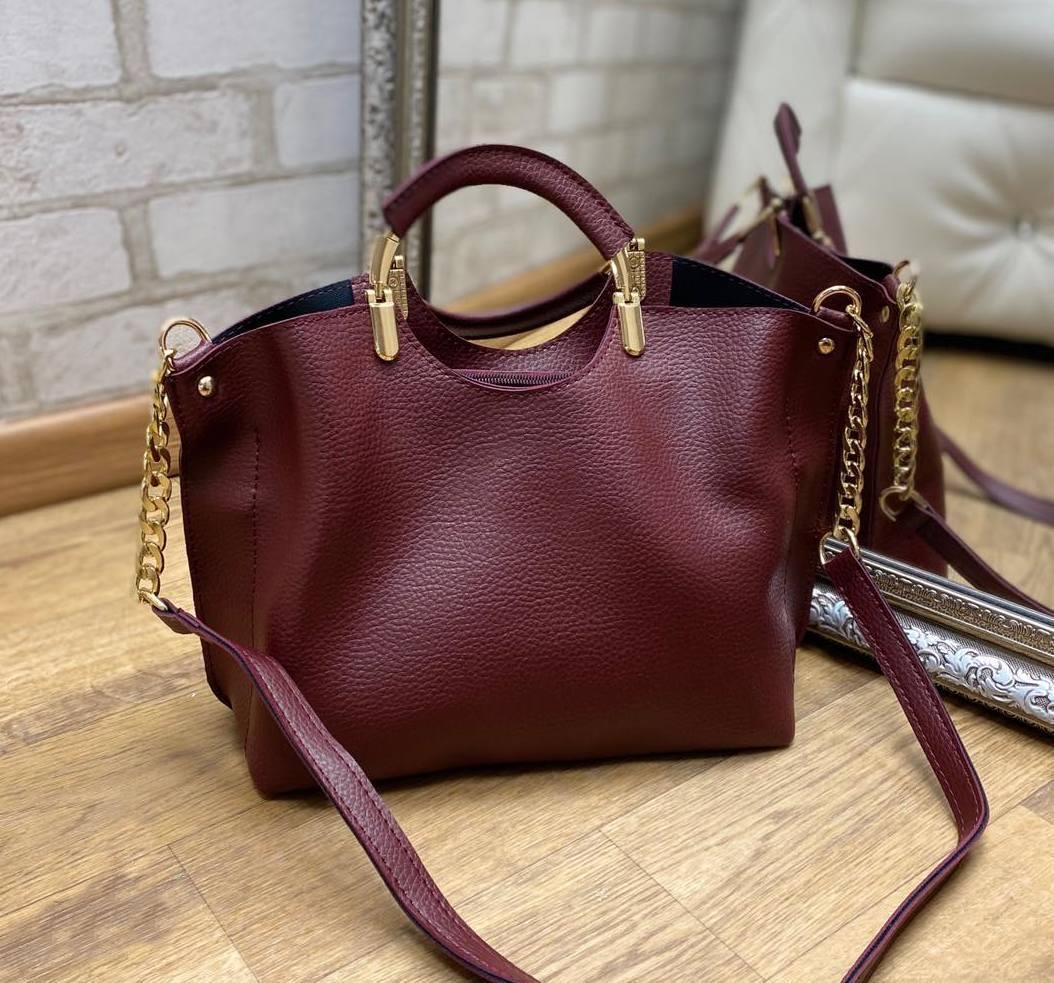 Сумка бордова жіноча модна невелика міська на плече шкірзам